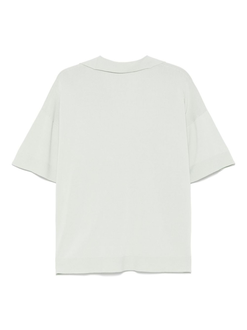 D Exterior Dexterior V-neck Green T-shirt With Subtle Stripe Detail In White