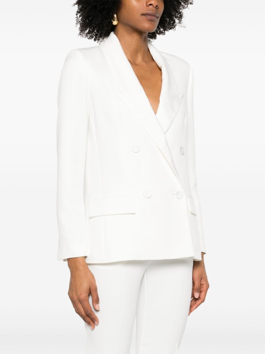 Shop Patrizia Pepe Double-breasted Tailored Blazer In White