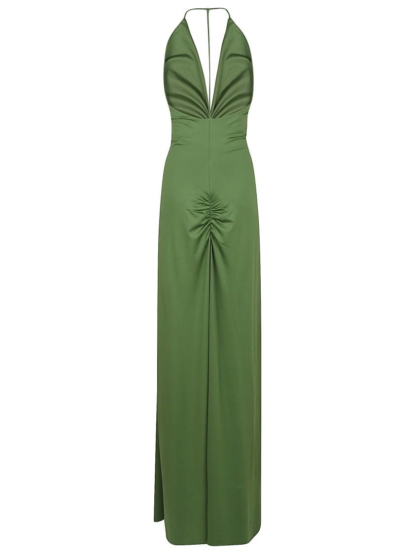 Shop Victoria Beckham V-neck Ruched Cami Gown In Green