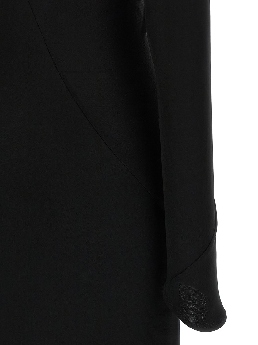 Attico Asymmetrical V-neck Dress With Flared Train In Black