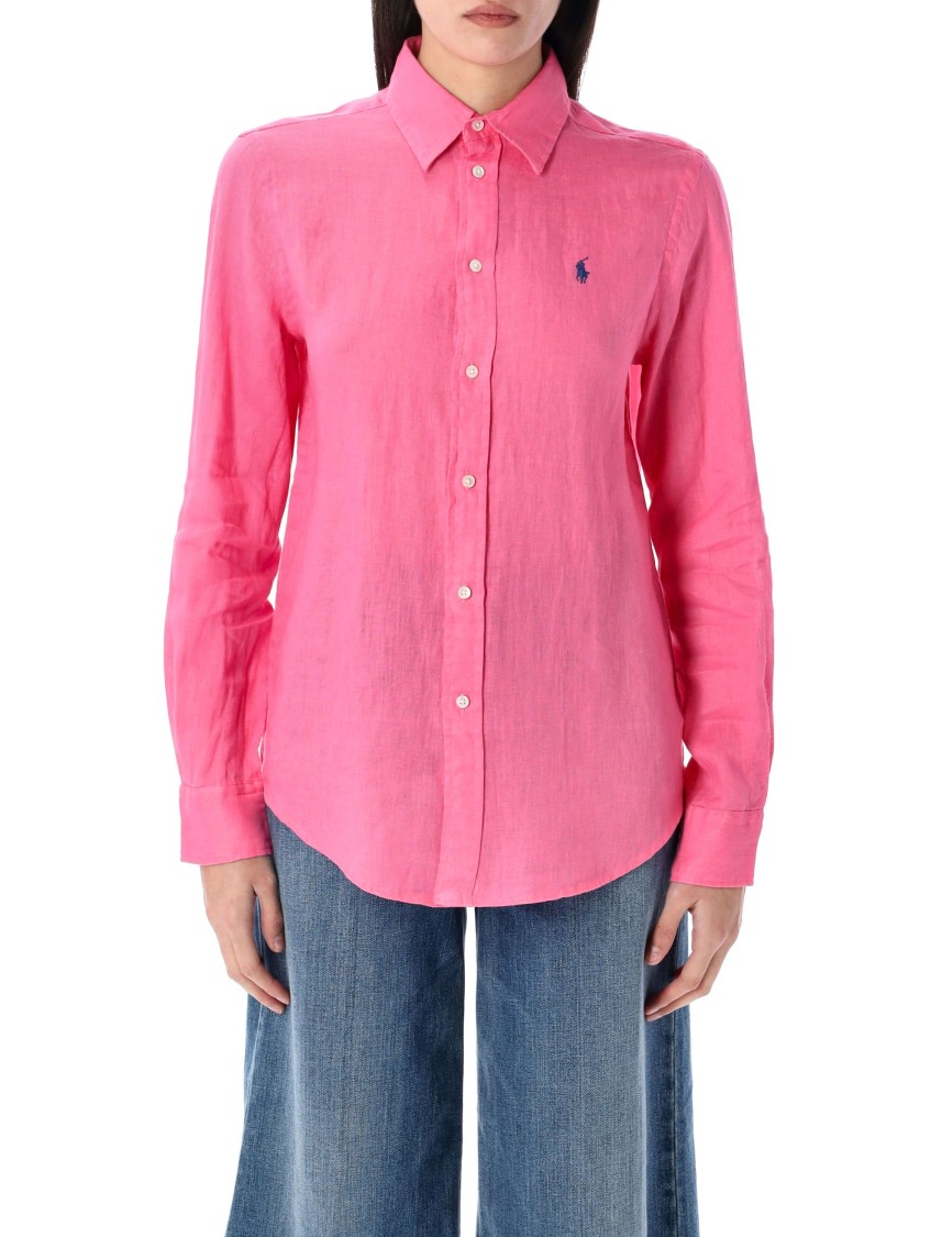 Shop Polo Ralph Lauren Long-sleeve Linen Shirt In Pink