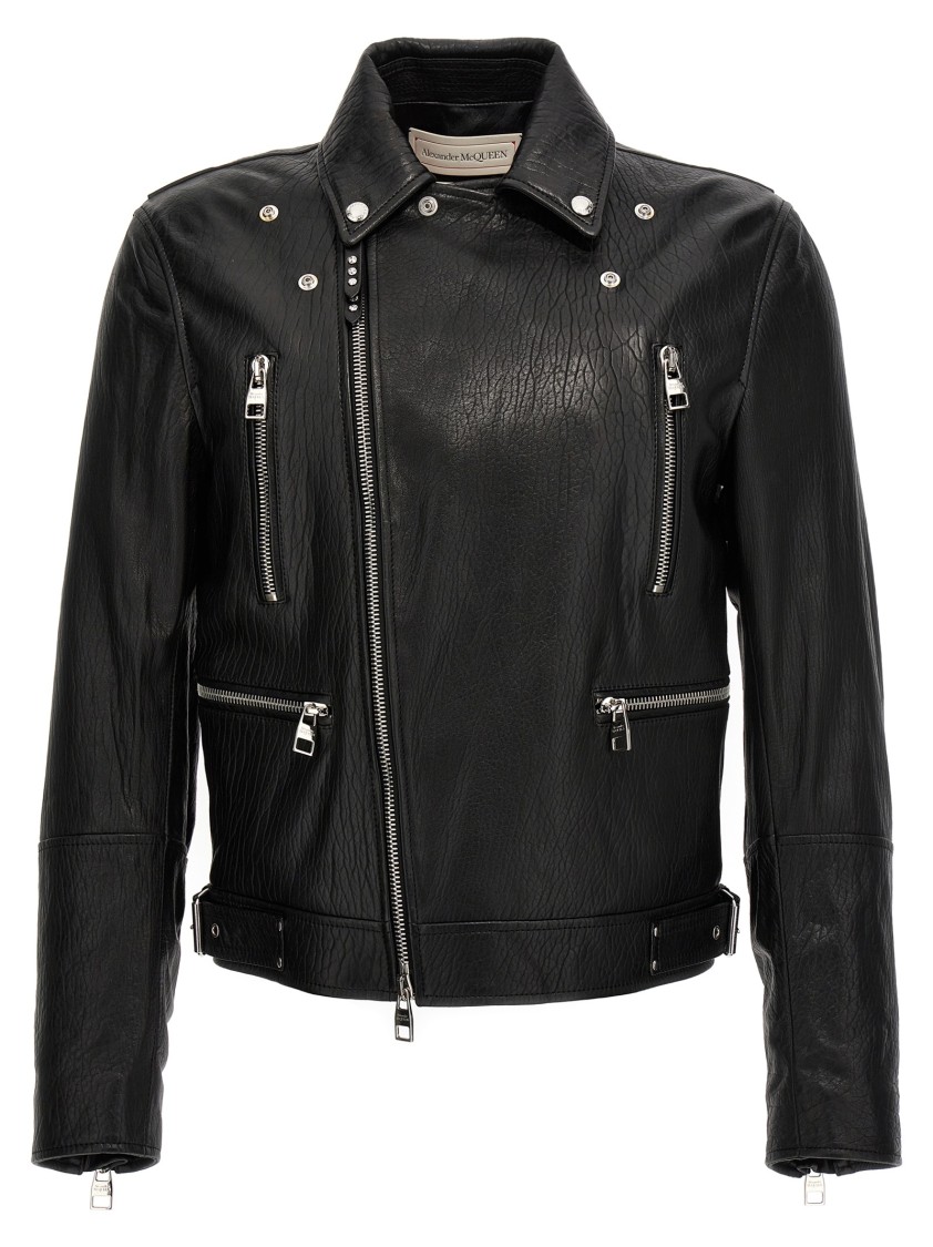 Alexander Mcqueen Grained Lamb Leather Biker Jacket In Black