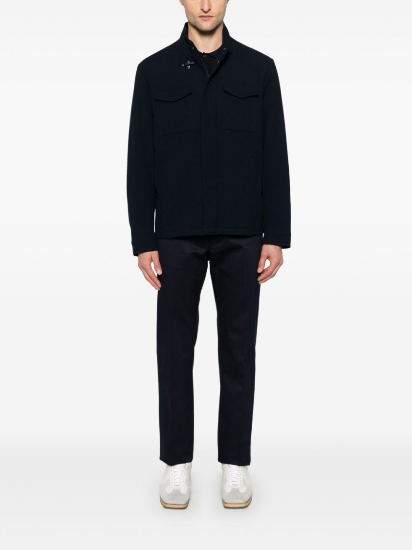 Fay Blue Jacket In Wool With Hook And Pockets In Blue