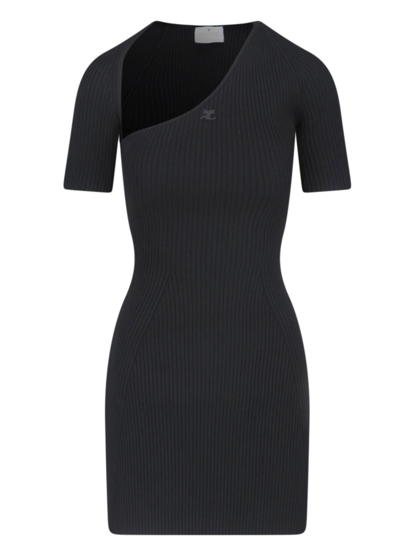 Shop Courrèges Slash Mini Dress In Black Fabric Ribbed Knit