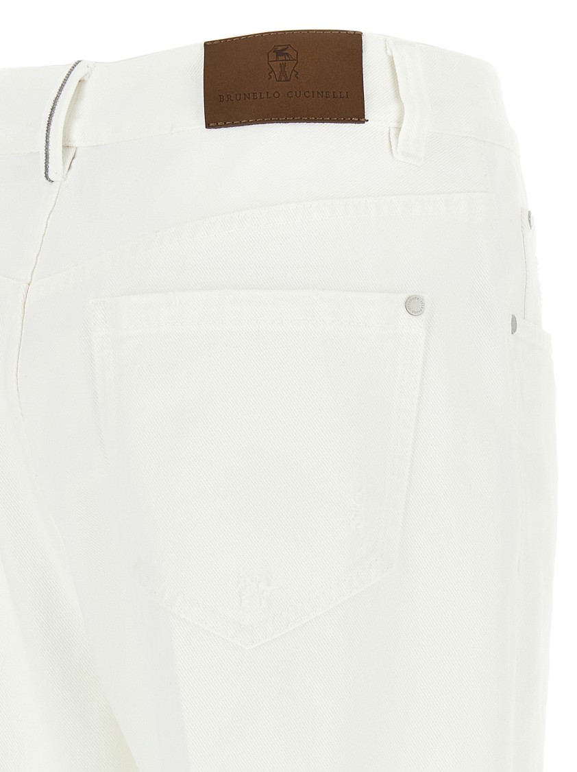 Brunello Cucinelli White Jeans With Wide Leg And Monil Detail On The Rear In Denim Woman In Multi