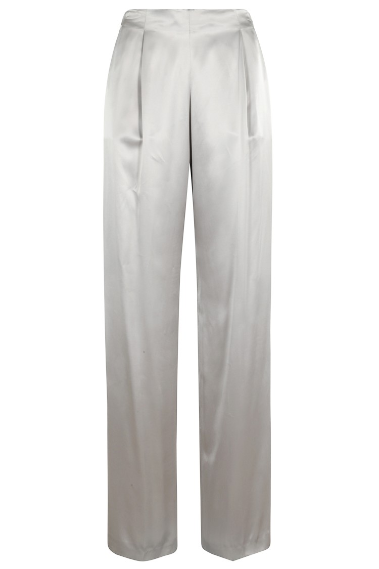 Alberta Ferretti High-waisted Satin Trousers With Pleats And Side Zip In Gray