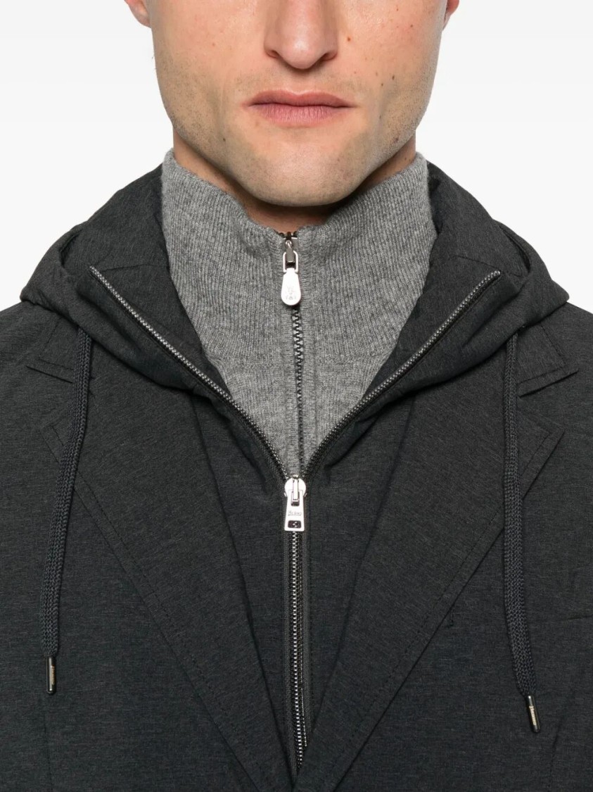 Herno Tailored Black Jacket With Detachable Hood In Black