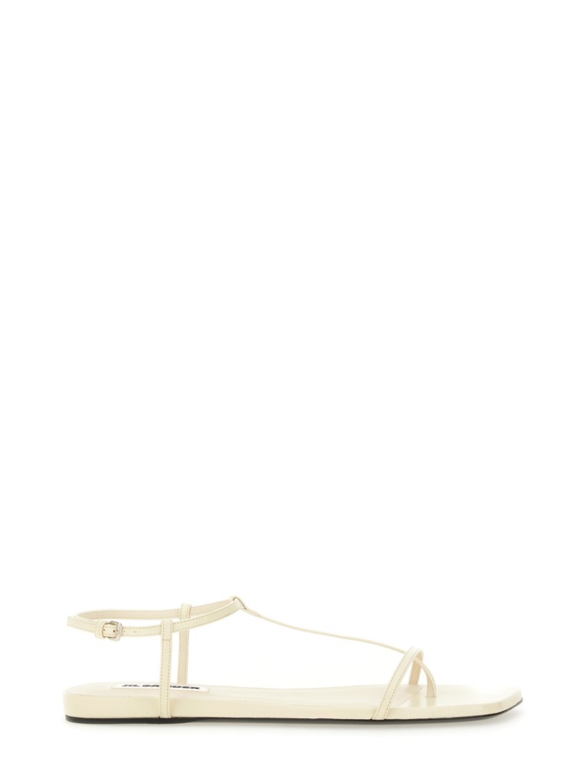 Shop Jil Sander Leather Sandals With Ankle Strap In White