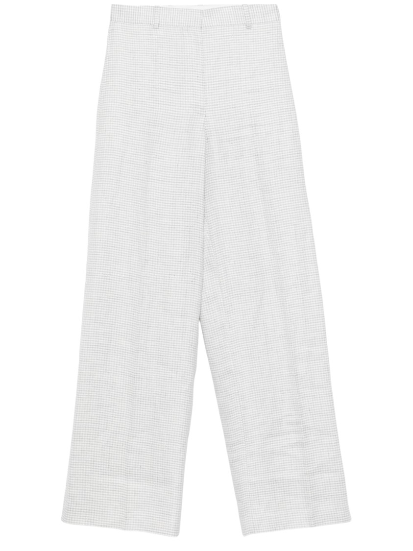 Shop Theory Grey Linen Blend Houndstooth Trousers In White