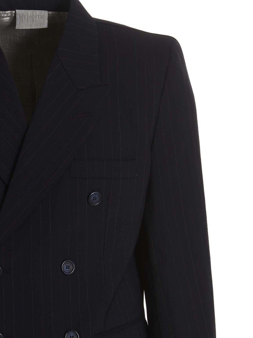 Vtmnts Double-breasted Pinstriped Blazer With Flap Pockets In Black