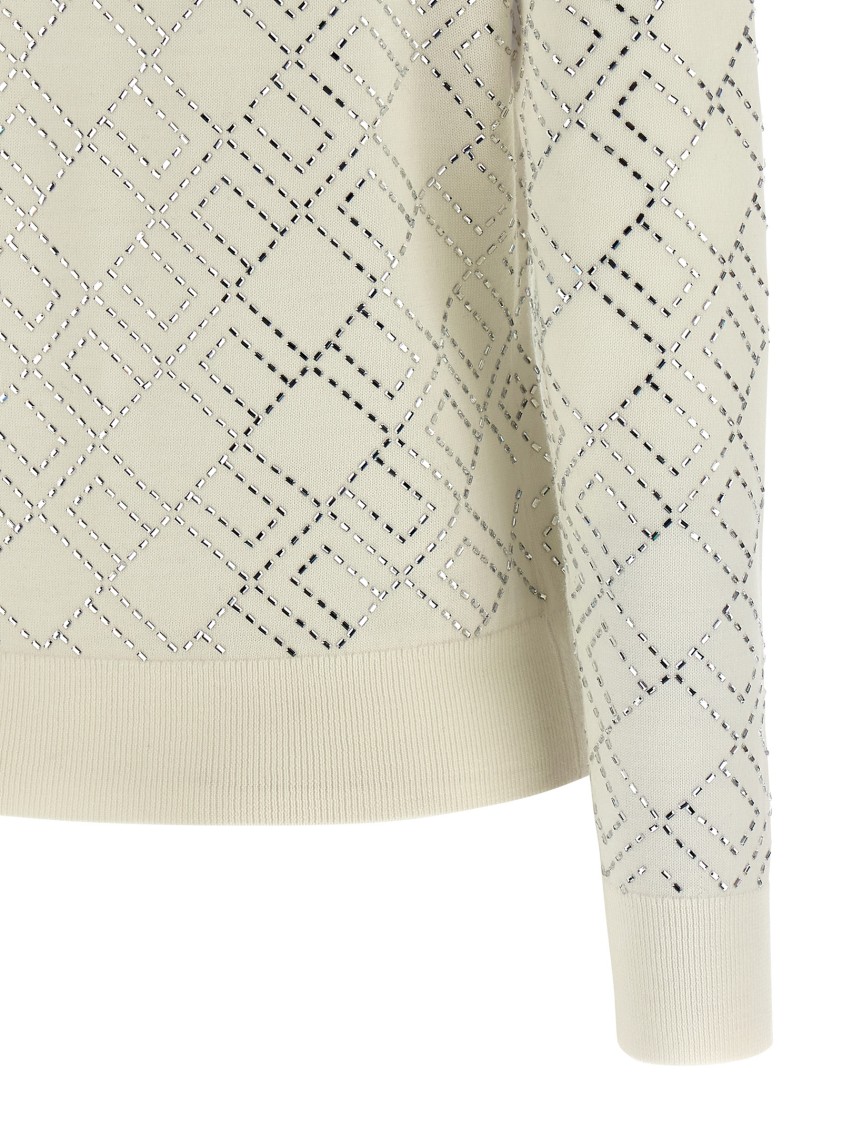 Elisabetta Franchi Crystal Cardigan Sweaters And Cardigans White In Neutral