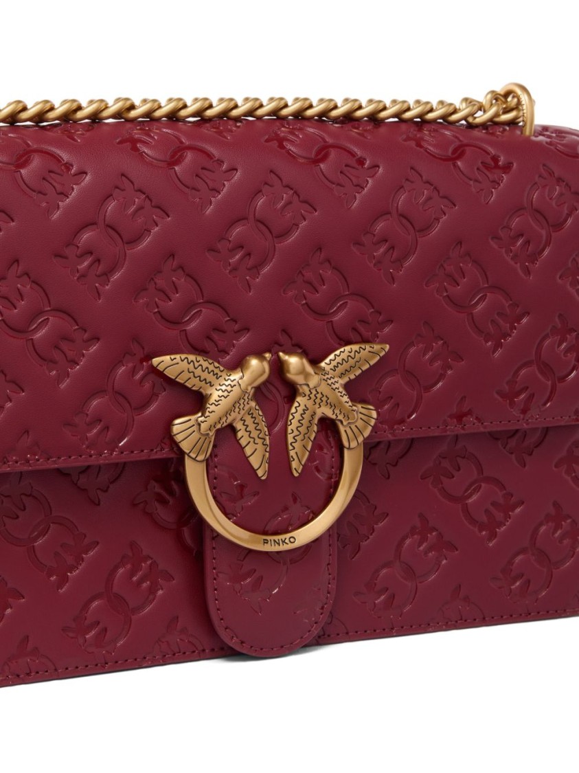 Pinko Bordeaux Shoulder Bag With Love Birds Buckle