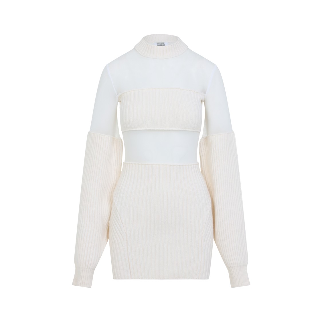 Jean Paul Gaultier Wool Short Dress With Mesh Details Women In White