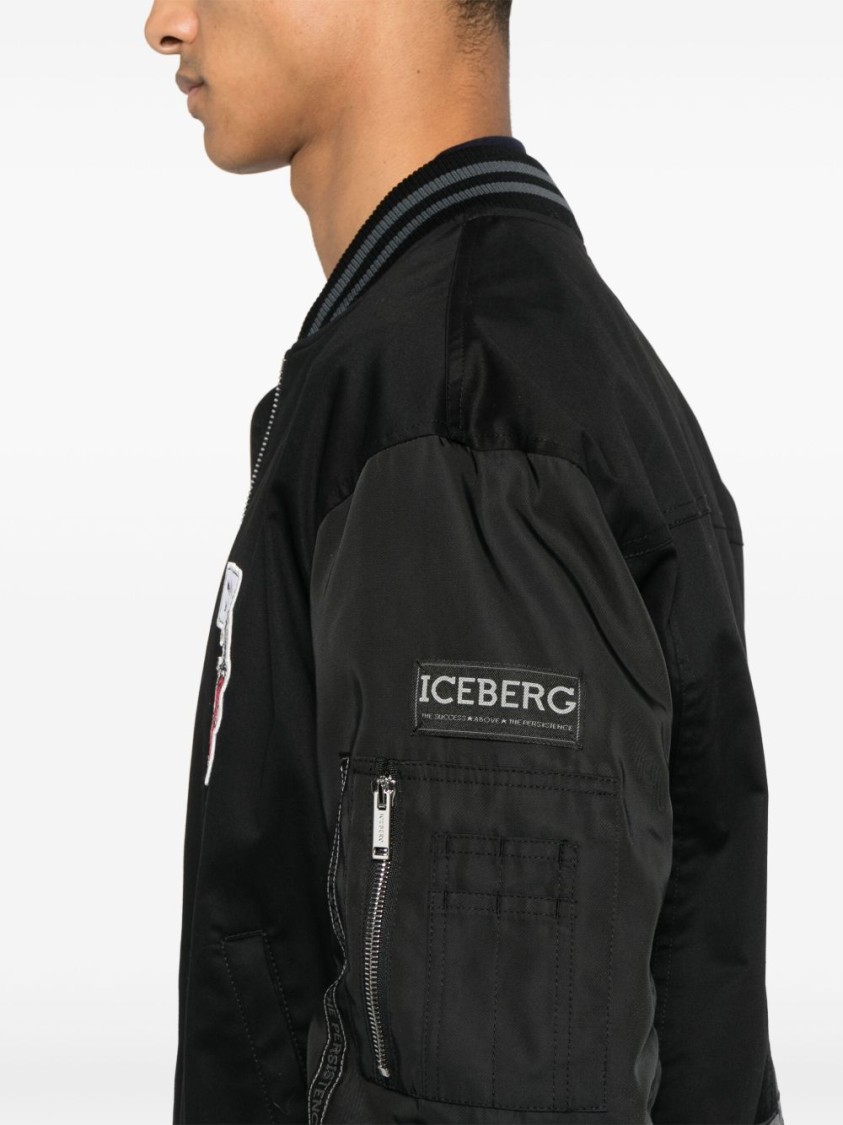 Iceberg Patch-detailed Zipped Bomber Jacket In Black
