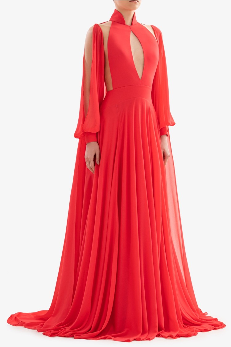 Saiid Kobeisy Crepe Georgette Long Dress In Red