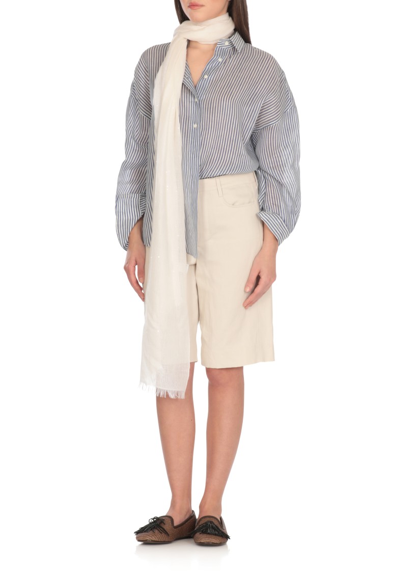 Brunello Cucinelli Blue Linen And Silk Shirt