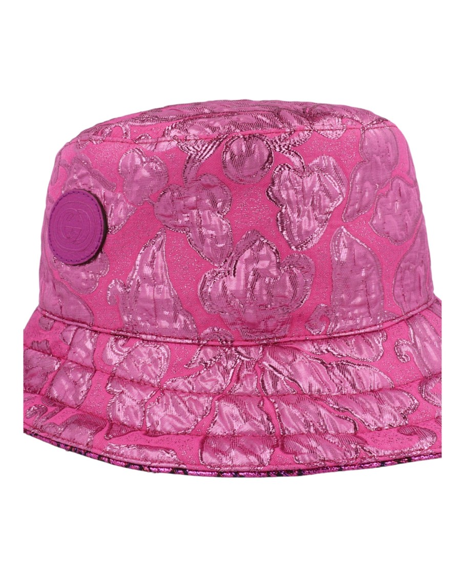 Gucci Metallic Jacquard Reversible Bucket Hat In Pink