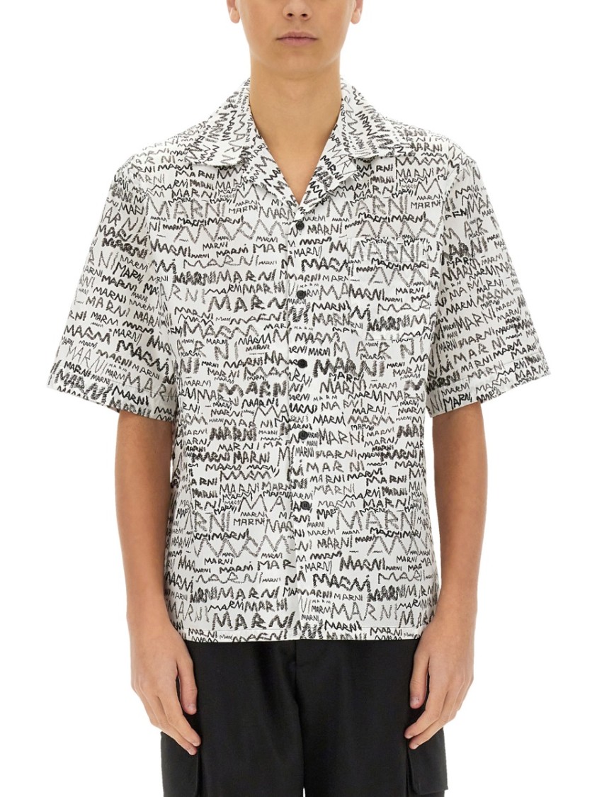 Marni Printed Collar Pocket Short Sleeve Shirt In Multicolor