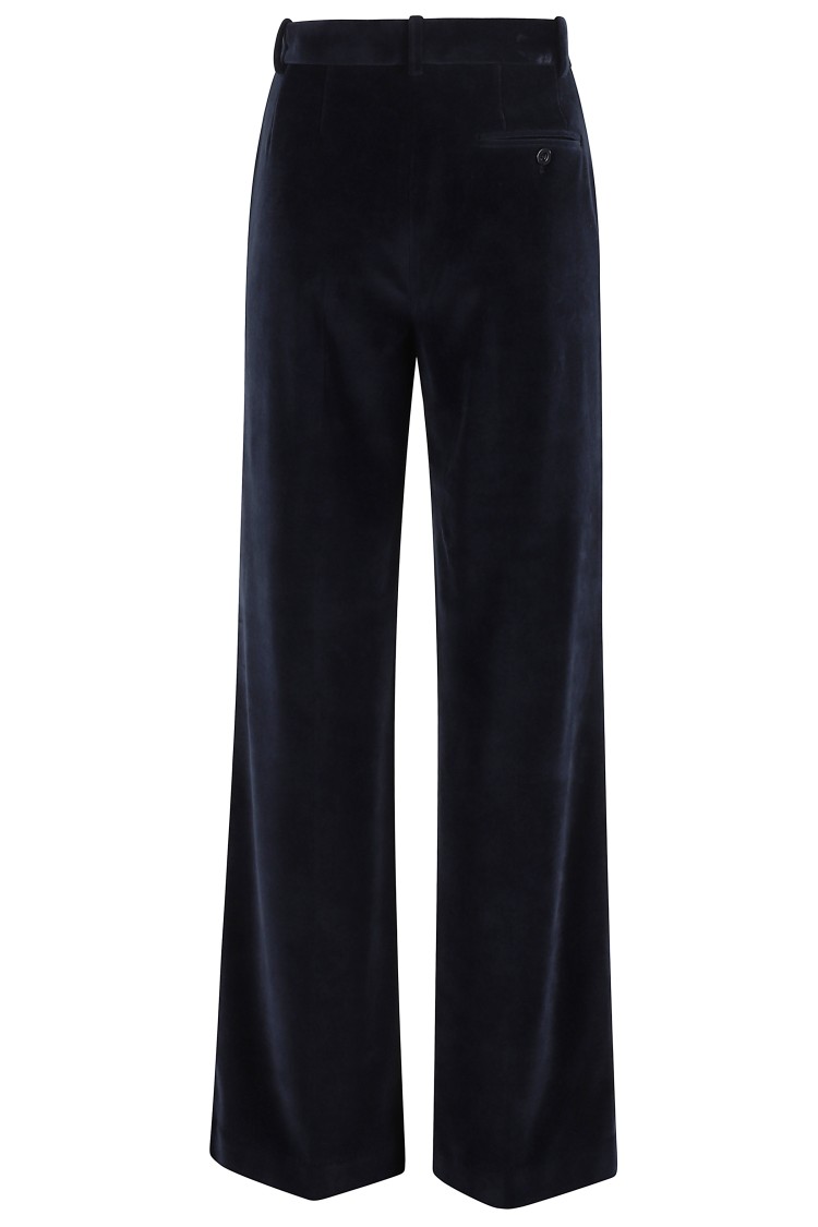 Circolo 1901 Navy Velvet Pants With Mid-rise Waist In Blue