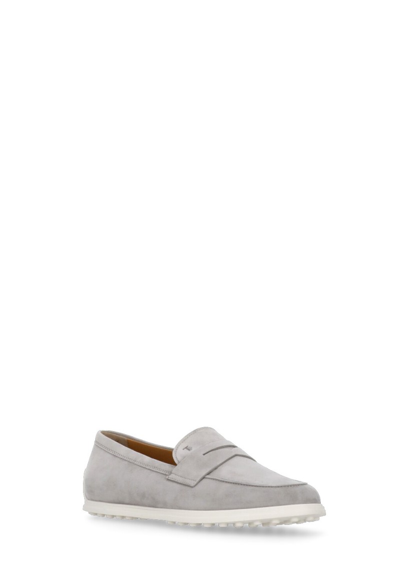 Tod's Grey Suede Leather Loafers In Grey