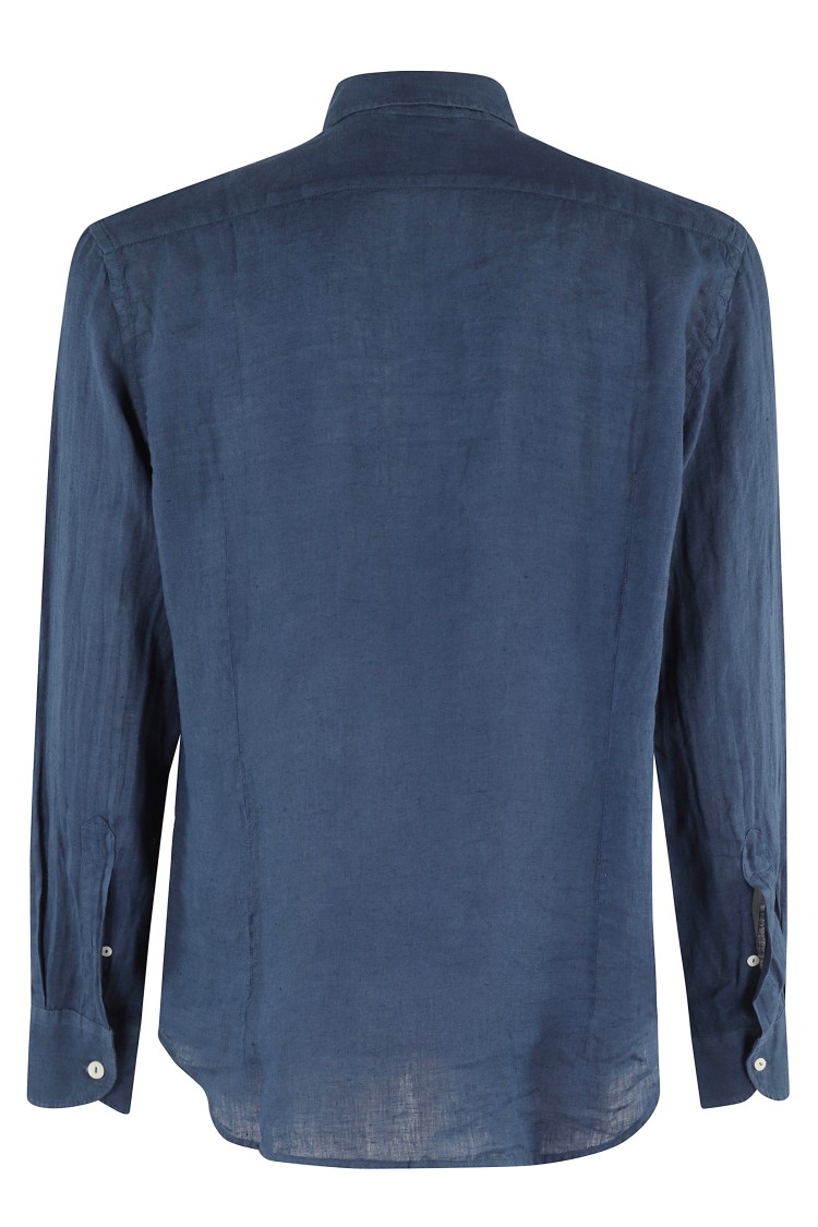 Mc2 Saint Barth Man Blue Navy Linen Pamplona Shirt In Blue