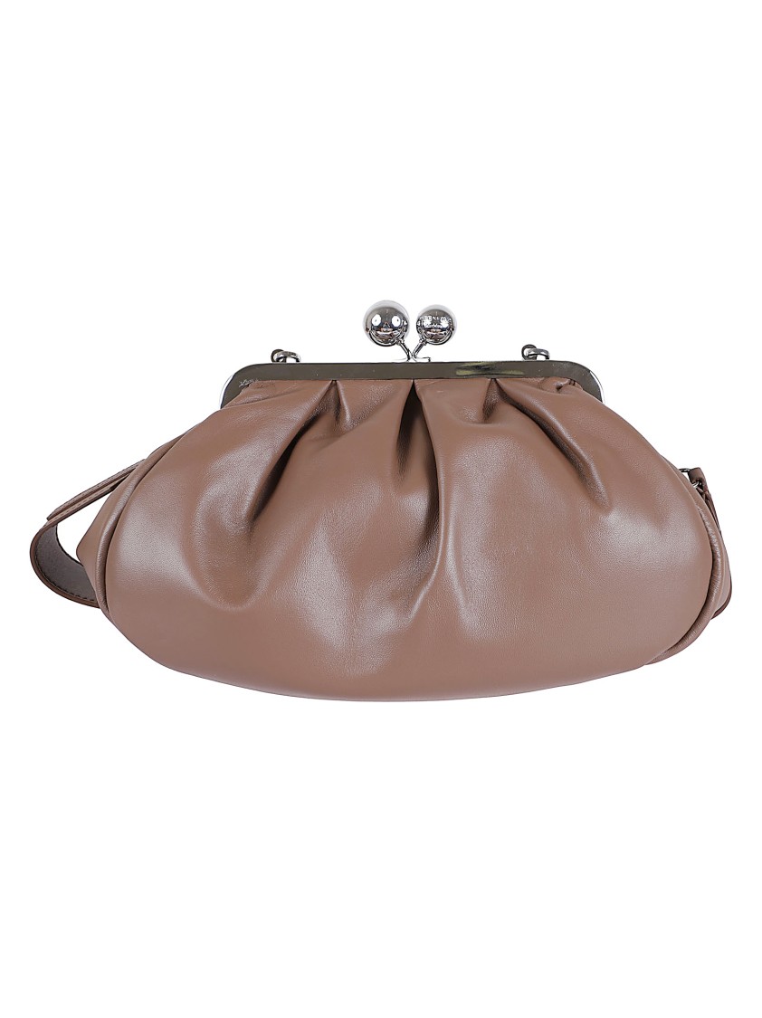 Max Mara Pleated Leather Handbag With Detachable Chain Strap In Brown