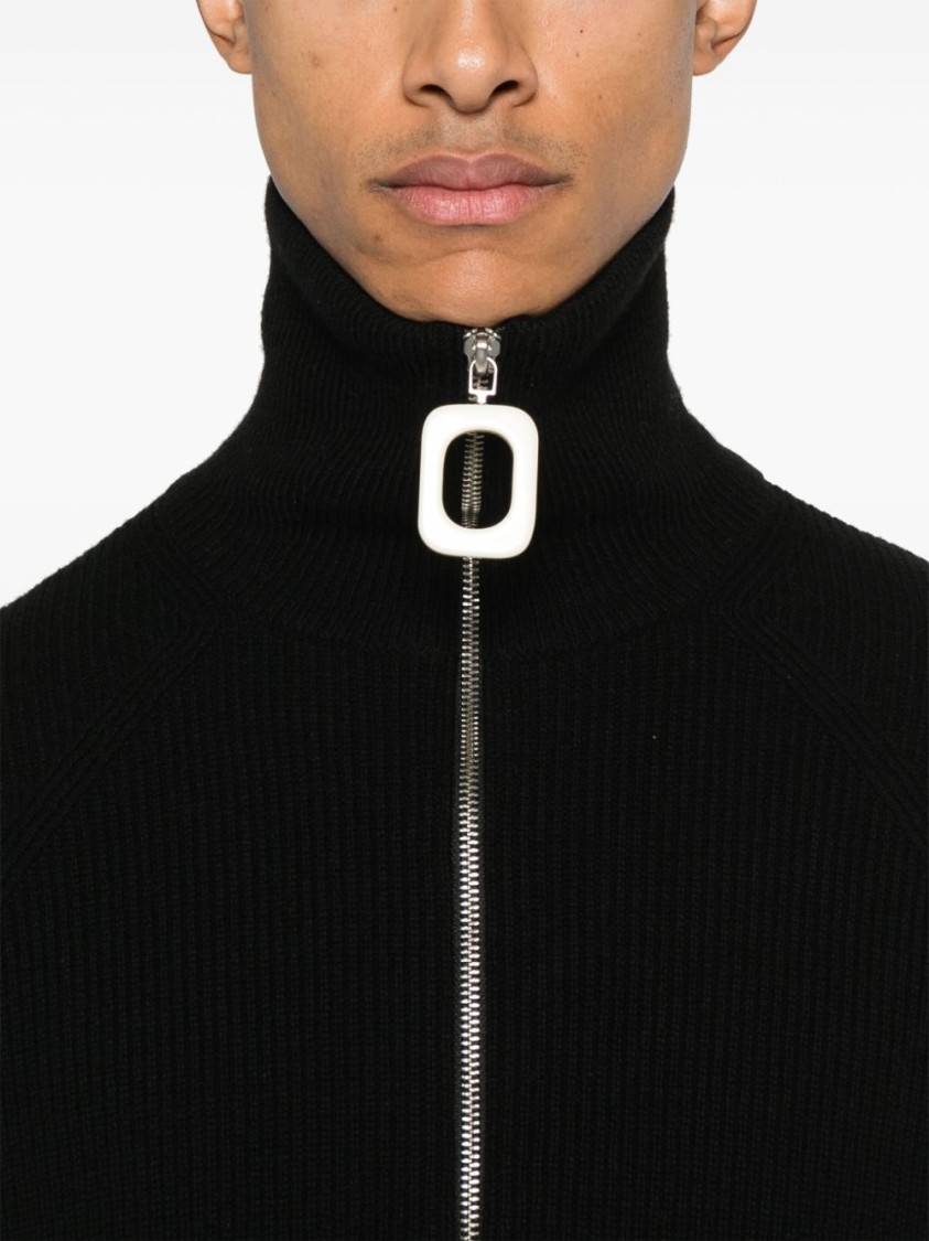 Jw Anderson J. W. Anderson High Neck Jacket With Distinctive Logo Print In Black