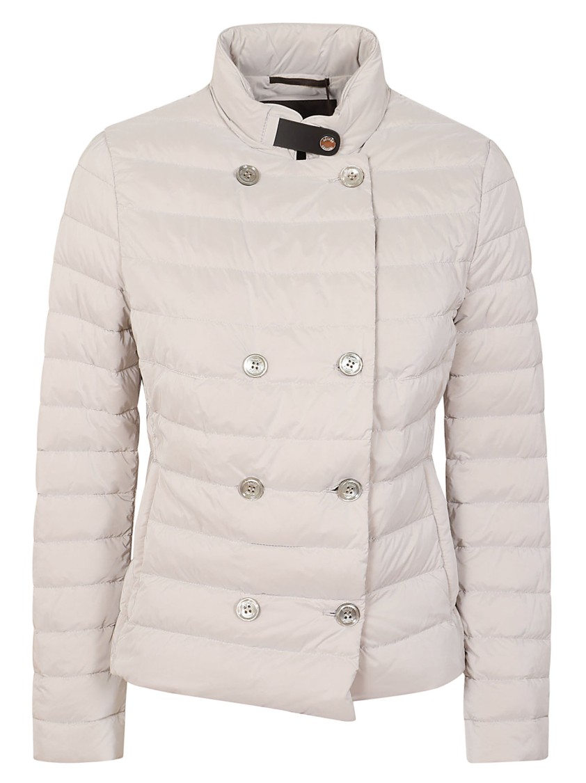 Moorer Double-breasted Quilted Down Coat With Shiny Buttons In White