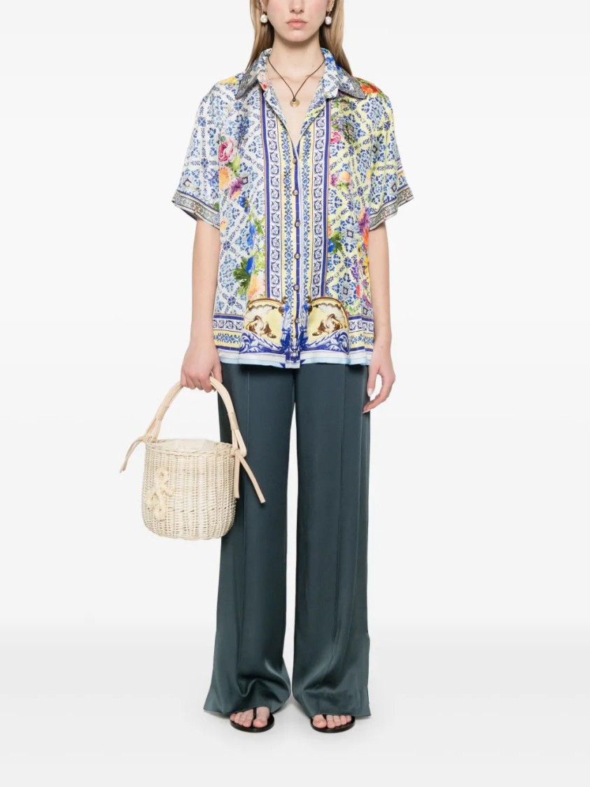 Shop Camilla Vibrant Floral Print Silk Shirt With Classic Collar
