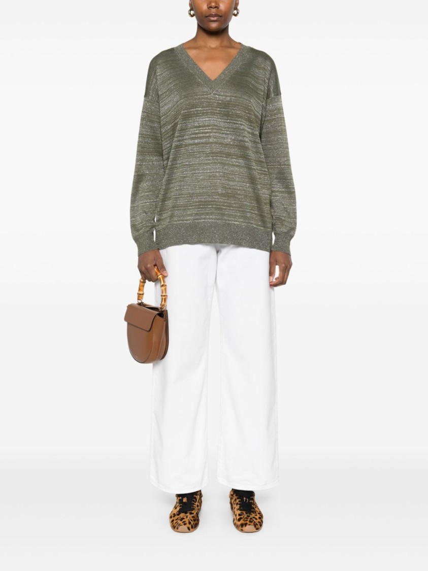 Fabiana Filippi Textured Green Sweater With Deep V-neckline In Green