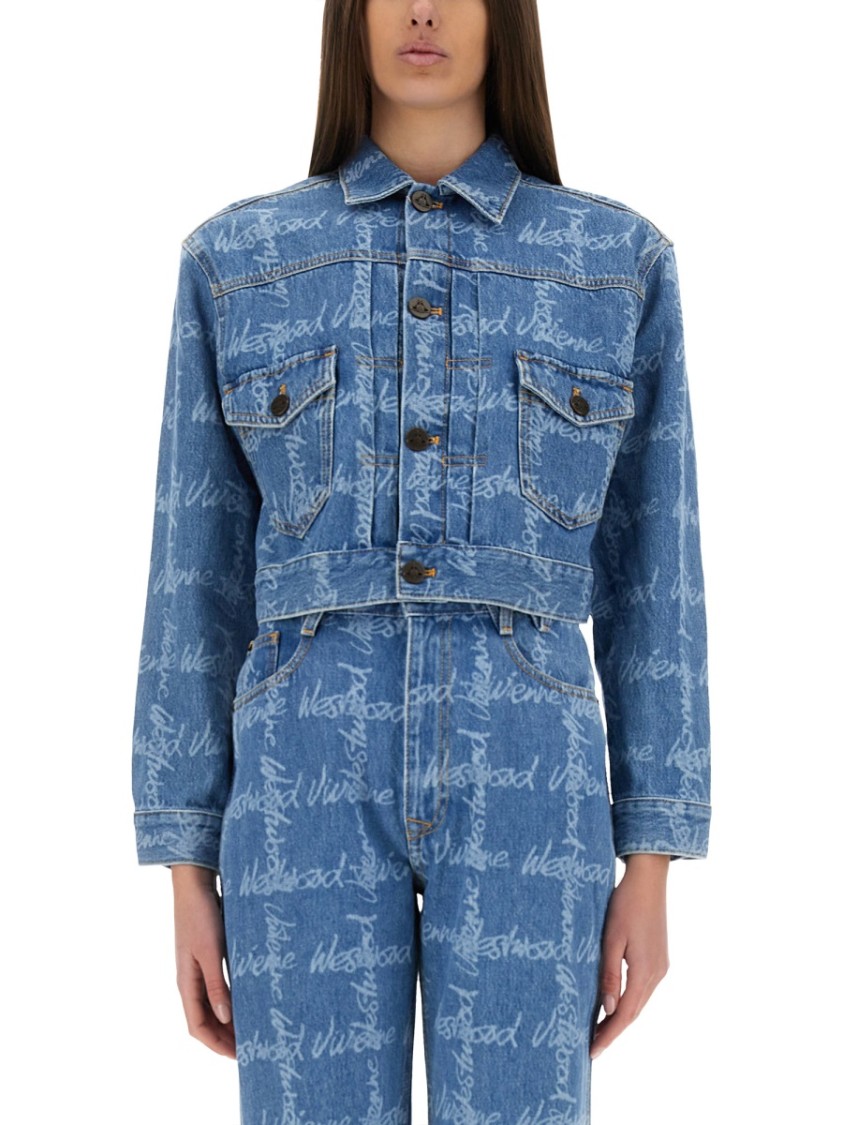 Vivienne Westwood Cropped Indigo Blue Jacket With Flap Pockets In Blue