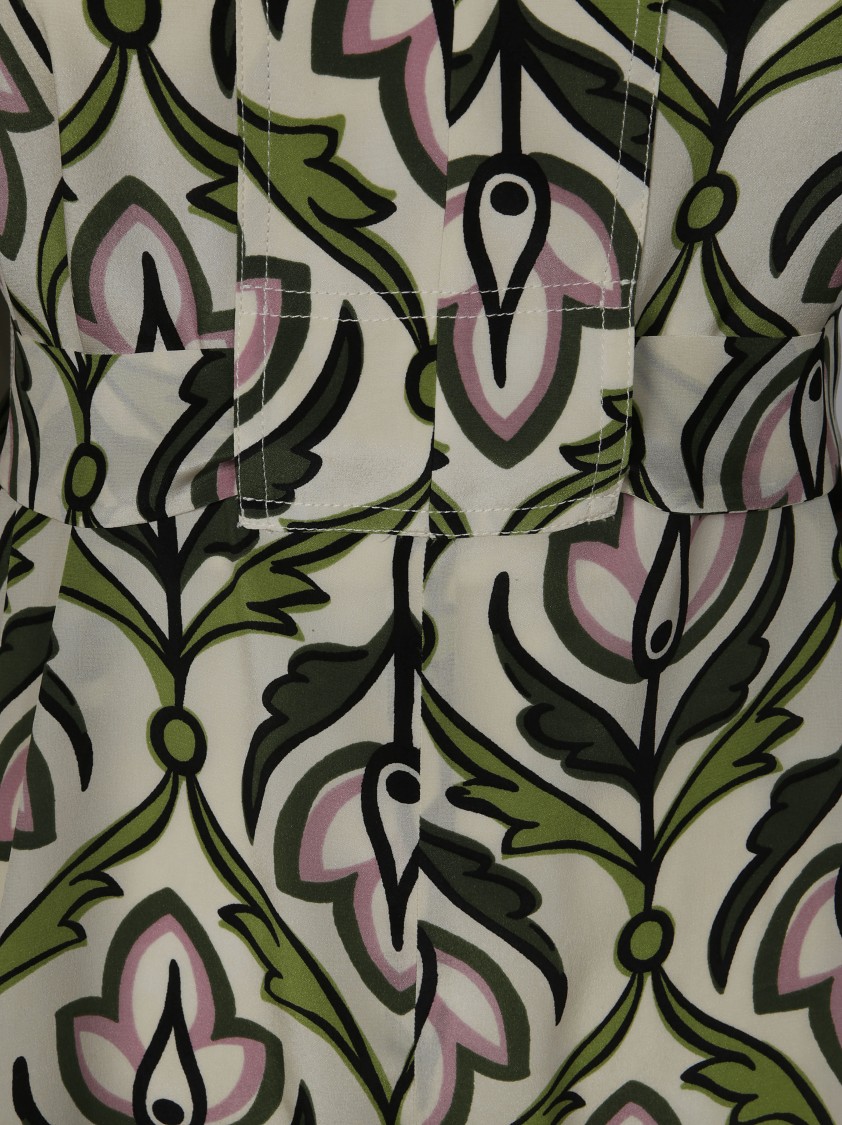 Max Mara Floral Pattern Dress With Fitted Waist In Green