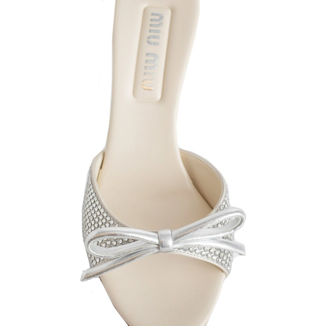 Miu Miu Crystal Satin Sandals In Silver