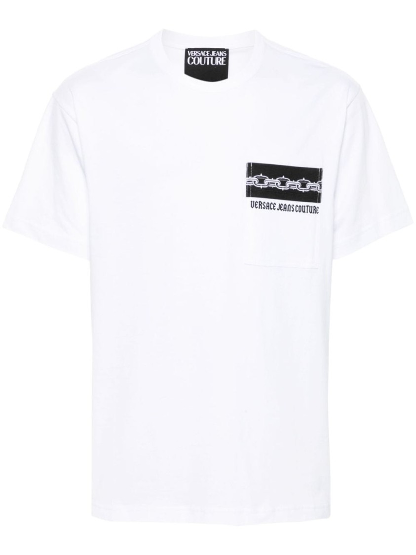 Shop Versace Jeans Couture White T-shirt With Graphic Pocket Detail