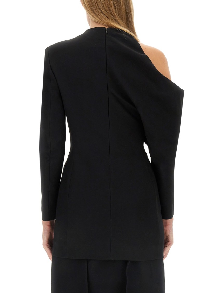 Khaite Tristan Draped Cold-shoulder Long-sleeve Top In Black