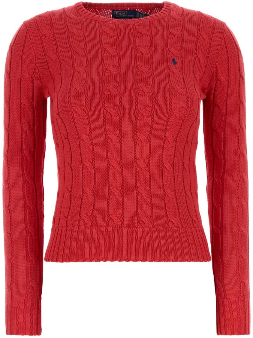 Shop Polo Ralph Lauren Long-sleeved Crew-neck Sweater With Textured Cable Knit In Red