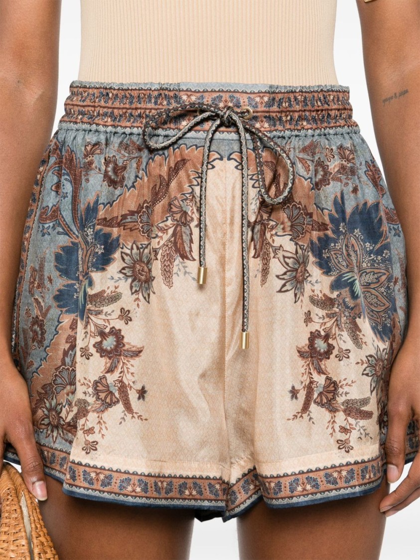 Zimmermann 'ascension' Multicolor Shorts With Elastic Drawstring And All-over Print In Neutral