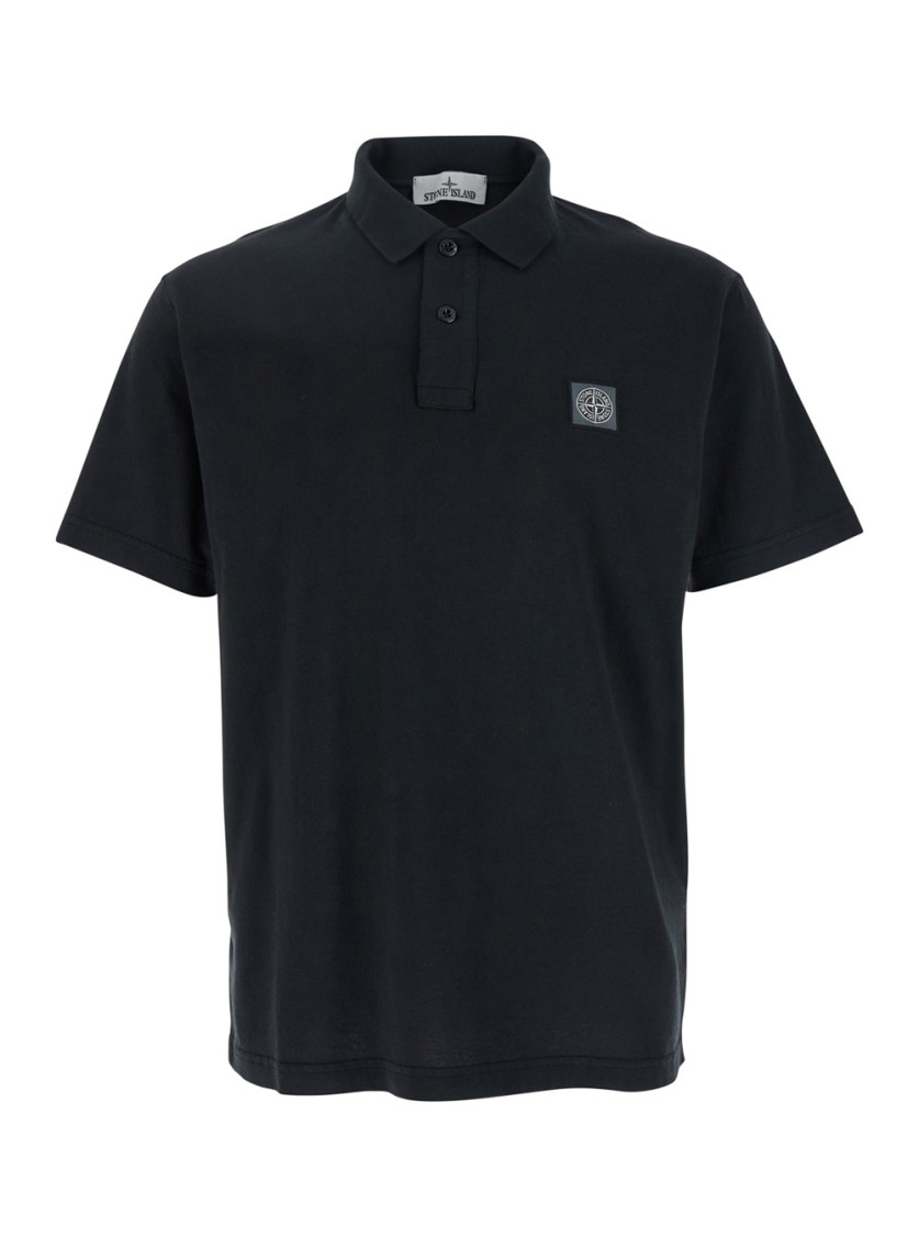 STONE ISLAND STONE ISLAND BLACK POLO SHIRT WITH LOGO PATCH ON THE FRONT