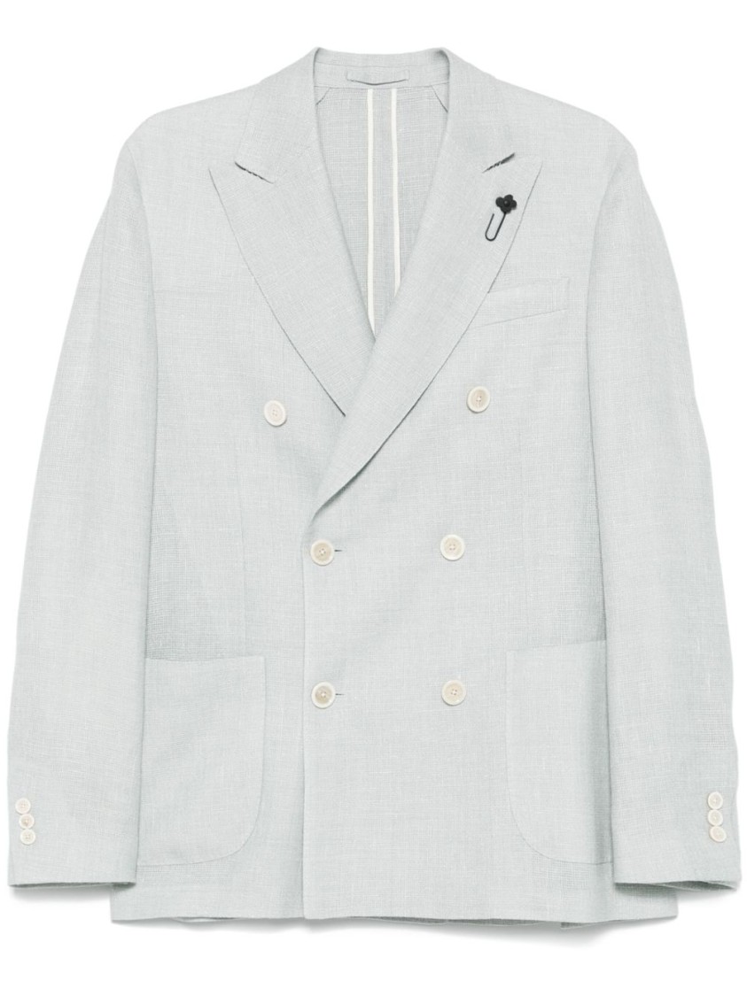 Lardini Linen Double-breasted Jacket Buttoned Cuffs In White