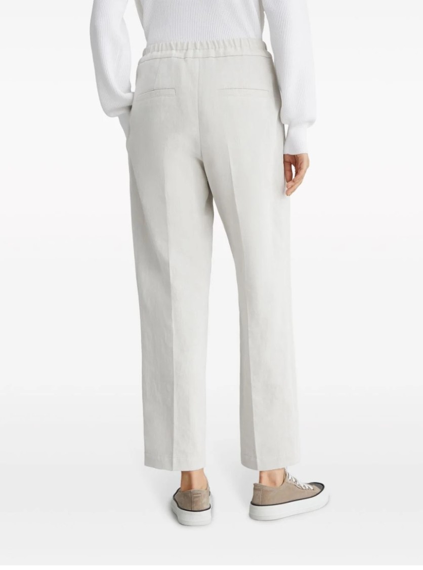 Brunello Cucinelli Relaxed-fit Trousers With High Waist And Drawstring Closure In White