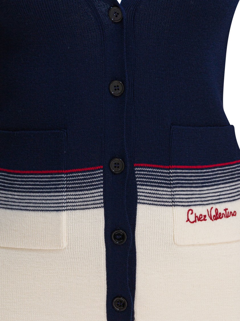 Valentino Deep V-neck Cardigan With Contrasting Hem In Blue