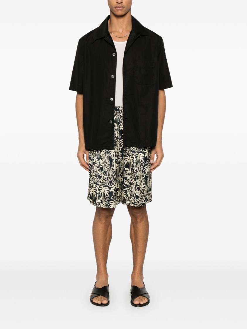 Laneus Palm Leaf Print Bermuda Shorts In Grey