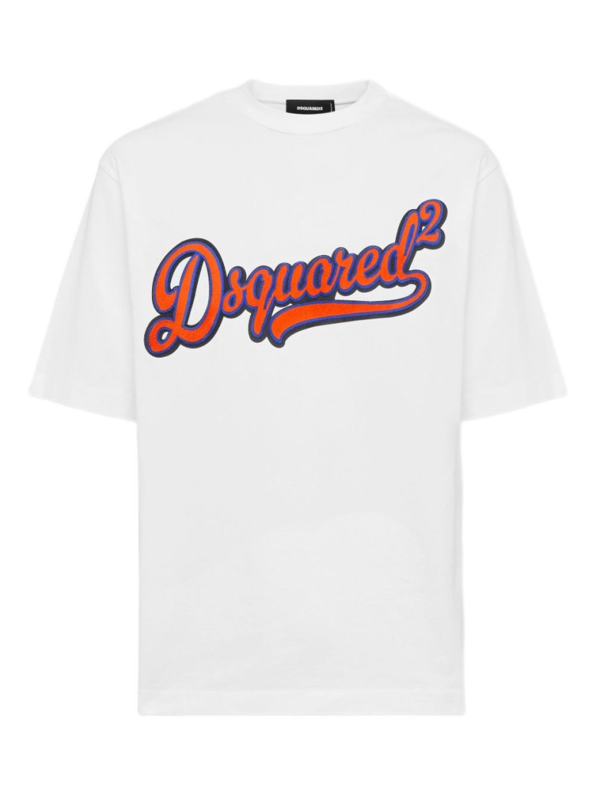 Dsquared2 Mens White Embossed Text-print Loose-fit Cotton T-shirt Xl In White