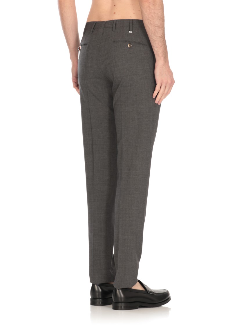 Pt Torino Slim Fit Wool Trousers With Button Detail In Grey