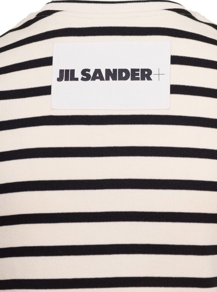 Jil Sander Black And White Knitted Striped T-shirt In Cotton Woman In White