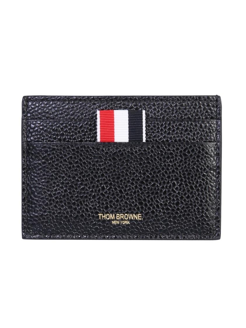 Thom Browne Textured Calfskin Leather Cardholder With Logo Detail In Black