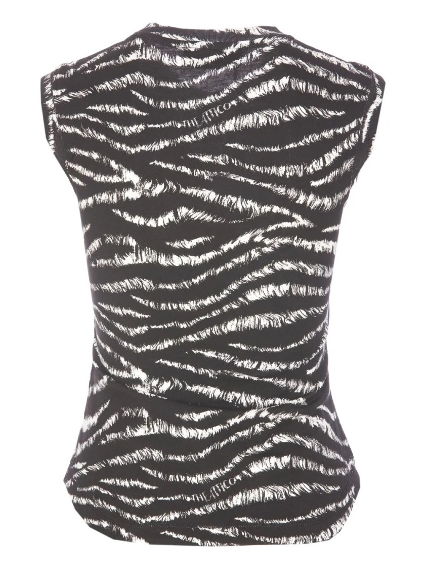 Attico Zebra Print Form-fitting Sleeveless Tank Top In Black