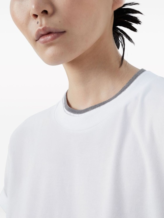 Brunello Cucinelli White Cotton T-Shirt With Contrasting Hem Brunello Cucinelli White Cotton T-Shirt With Contrasting Hem