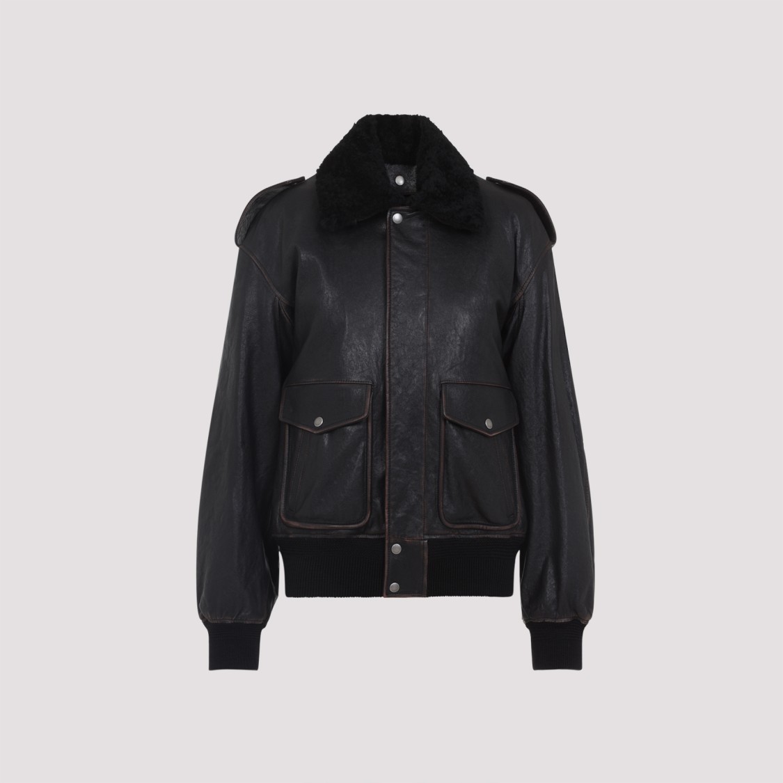 Saint Laurent Leather Bomber Jacket In Black