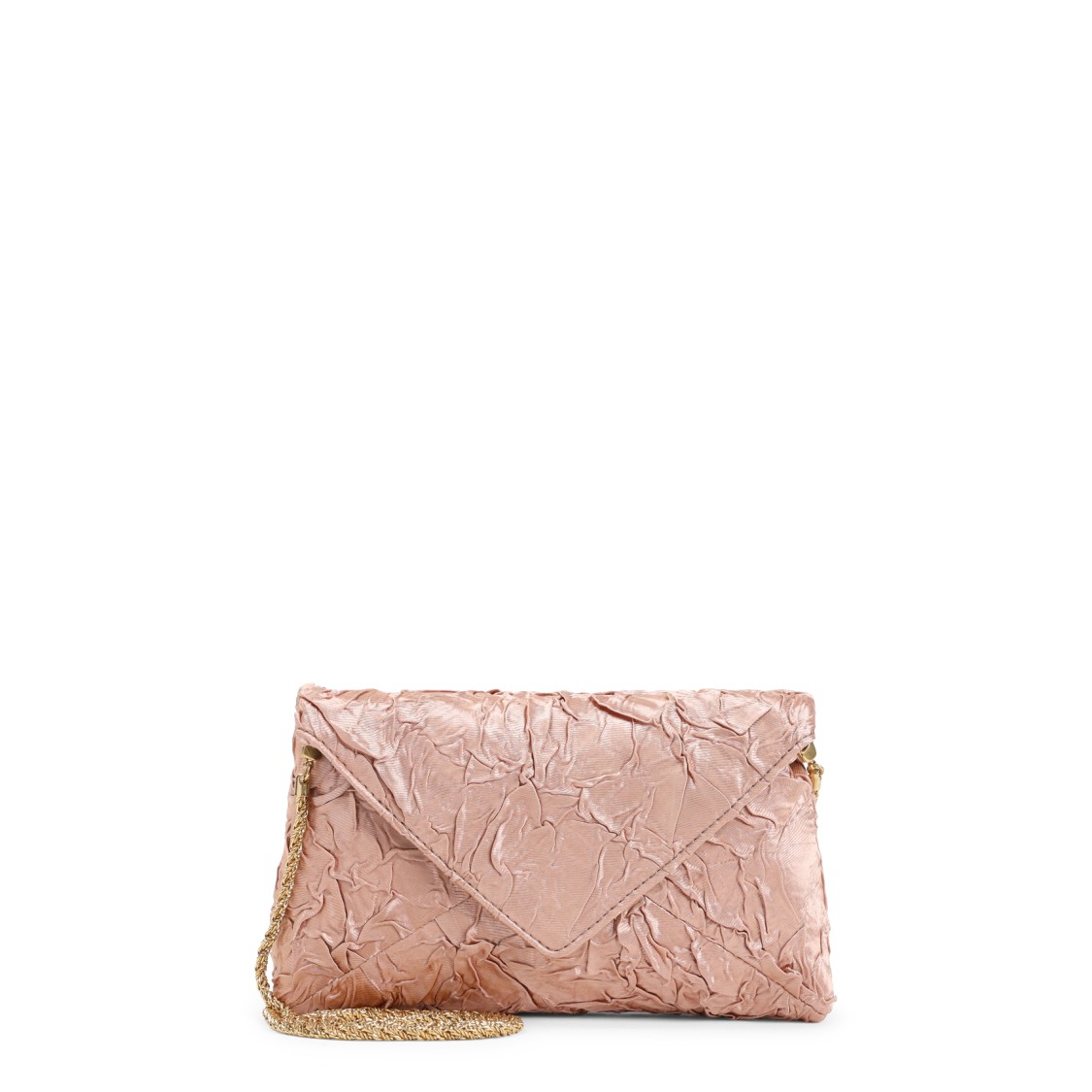 Dries Van Noten Chain Strap Crinkled Texture Envelope Flap Metallic Finish Pleated Fabric Shoulder Bag In Pink